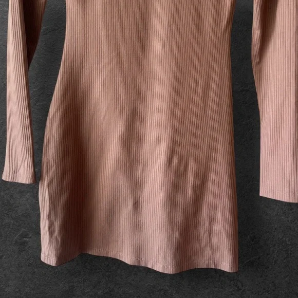 Reformation Jeans Tan Long Sleeve Dress Ribbed Amy Knit Dress Size XS - Picture 11 of 12